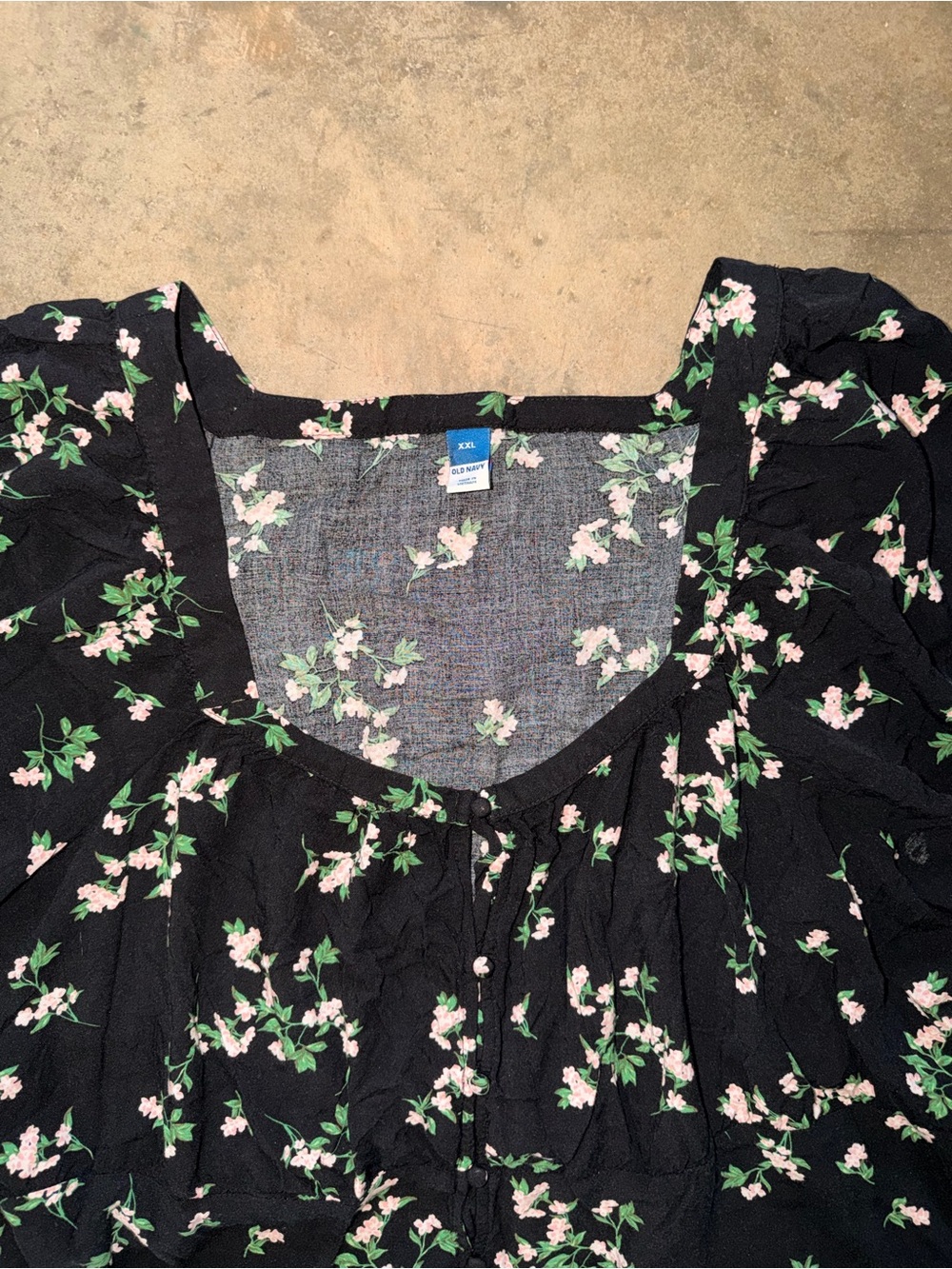 Old Navy XXL Black Floral Peplum Blouse Square Neck Balloon Sleeve Cottage - Picture 4 of 14